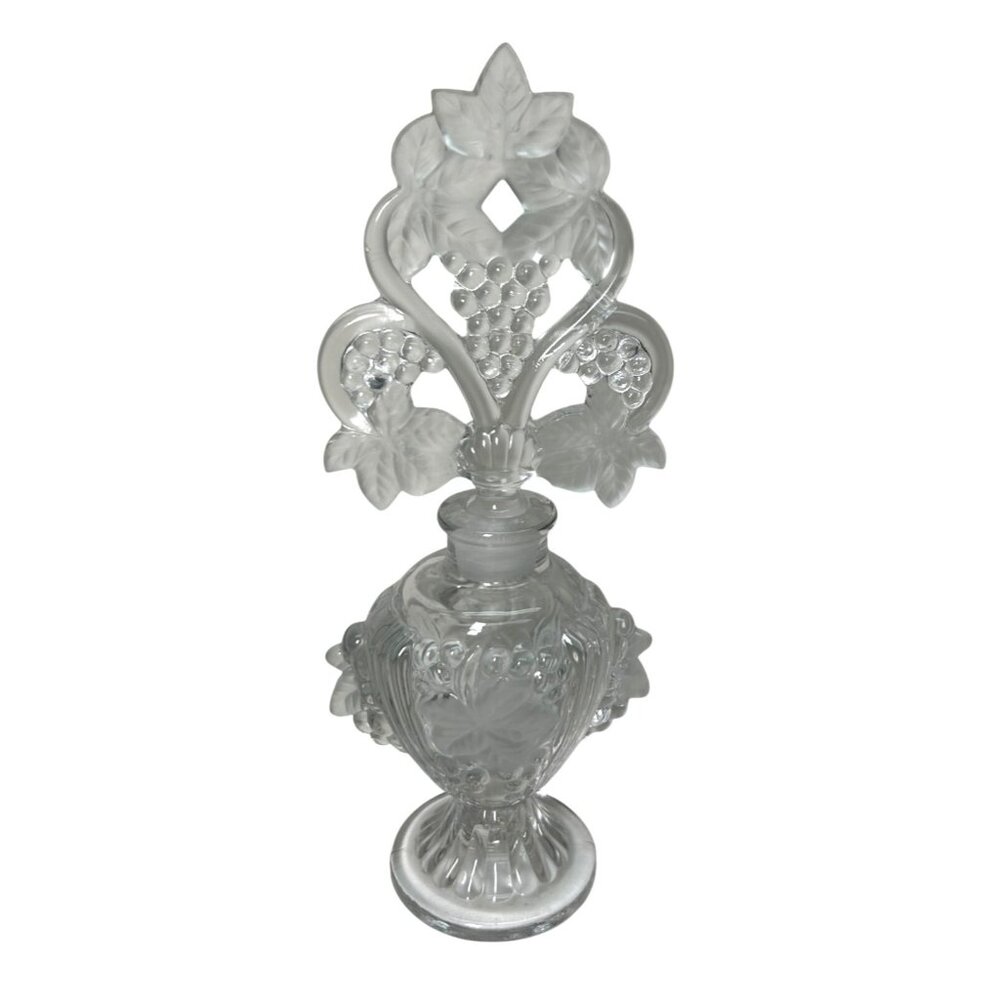 Vintage Perfume Bottle Clear Frosted Glass Grapes Vine Irving Rice